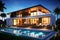 Luxury Pool Villa Minimalist Blueprint and Floorplans. AI