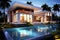 Luxury Pool Villa Minimalist Blueprint and Floorplans. AI