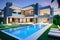 Luxury pool villa spectacular contemporary design digital art real estate home house and property generated by ai