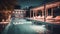 Luxury poolside relaxation at modern illuminated hotel bar at dusk generated by AI