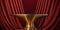 Luxury premium gold steel podium stage with maroon red curtain for your display.