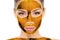 Luxury pure 24k gold mask sheet body wrap and facial treatment beauty Asian woman face portrait. Cosmetology skin care