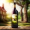 Luxury red wine bottle in the sunny countryside, generic stylised lable for wine tasting, winery and wine making