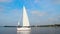 Luxury sailing yacht on city river, vacation, holiday, hobby