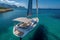 Luxury sailing Yacht on serene blue sea, offering vacation recreation