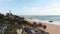 Luxury Sea View over beachside hotel and mediterranean shore in Albufeira, Algarve, Portugal - Reveal Fly-over shot