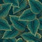 Luxury Seamless pattern with gold and green tropic leaves.  Summer background