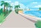 Luxury seaside resort street flat color vector illustration