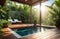 luxury spa and swimming pool, countryside villa, wooden deck with a pool in tropics