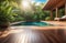 luxury spa and swimming pool, countryside villa, wooden deck with a pool in tropics