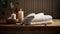 Luxury spa treatment candlelit sauna, wood and nature background generated by AI