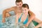 Luxury spa - young loving couple enjoy hot tub