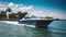 Luxury speed yacht near tropical island in Miami, Generative AI