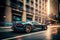 Luxury sport car drives fast on city street, futuristic car moves fast, generative AI