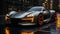 Luxury sports car speeds through illuminated night, racing to victory generated by AI