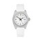 Luxury steel watch with diamonds on the dial and with a white rubber strap