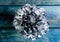 Luxury and success. metallized antique decor. grunge beauty. wealth and richness. silver chrysanthemum flower on wood