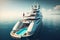 Luxury super yacht with a swimming pool and a jacuzzi. Big luxury yacht anchoring in ocean, Generative AI