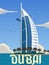 The luxury and superlative city Dubai, United Arab Emirates illustration best for travel poster with vintage retro style