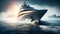 Luxury superyacht sailing in the sea. Generative AI