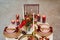 Luxury table settings for fine dining with candles and glassware, beautiful blurred background. For events, weddings. Preparation
