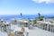 Luxury terrace balcony of exclusive seaside resort with fancy ta