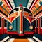 Luxury train railway travel, elegant retro vintage art deco illustration