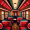 Luxury train railway travel, elegant retro vintage art deco illustration
