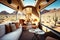 luxury train, with sleek and modern furnishings, traveling through sunny valley