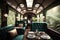 luxury train, with top-of-the-line furnishings and decor, rolls through lush green forest