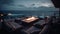 Luxury vacations on the coastline, a tranquil scene illuminated by twilight generated by AI