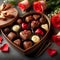 Luxury valentine chocolates in heart shaped gift box and tender flowers and make it