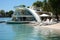 Luxury villa on the beach in Cayo Largo, Cuba, Photograph of large lagoon beach with minimalist architectural white slate beach