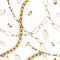 Luxury watercolor gold chains and rings seamless pattern, fashion vintage elements