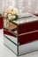 Luxury wedding gift box with roses and expensive golden decor ar