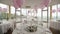 Luxury wedding hall decorated with pink balloons and flowers