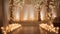 luxury wedding repection venue with candles, goldne lights and white flowers HD wall mockup