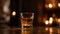 Luxury whiskey bar glowing glasses, ice, and golden flames generated by AI