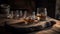 Luxury whiskey and brandy in rustic bar generated by AI