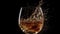Luxury whiskey pouring into crystal glass, splashing golden liquid generated by AI