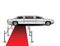 Luxury white limousine car and red carpet