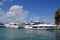 Luxury White Motor Yachts Moored at a marina in southeast Florida