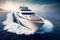 luxury white private yacht sails on blue water of sea in summer on vacation. Generative AI
