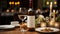 Luxury wine bottle on table, candlelit celebration generated by AI