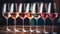 Luxury wine glasses in a row, elegant celebration generated by AI