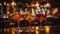 Luxury wineglass reflects illuminated bar, pouring red wine, elegant celebration generated by AI