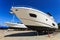 Luxury yacht beached for annual service and repair