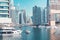 Luxury yacht boat sailing in Dubai Marina
