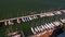 Luxury yacht club in Venice, view of lighthouse and white boats, water transport