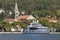 Luxury Yacht moored against the shore